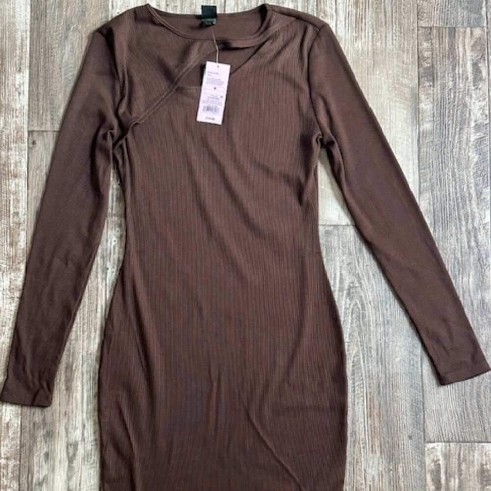 Long sleeve brown bodycon dress